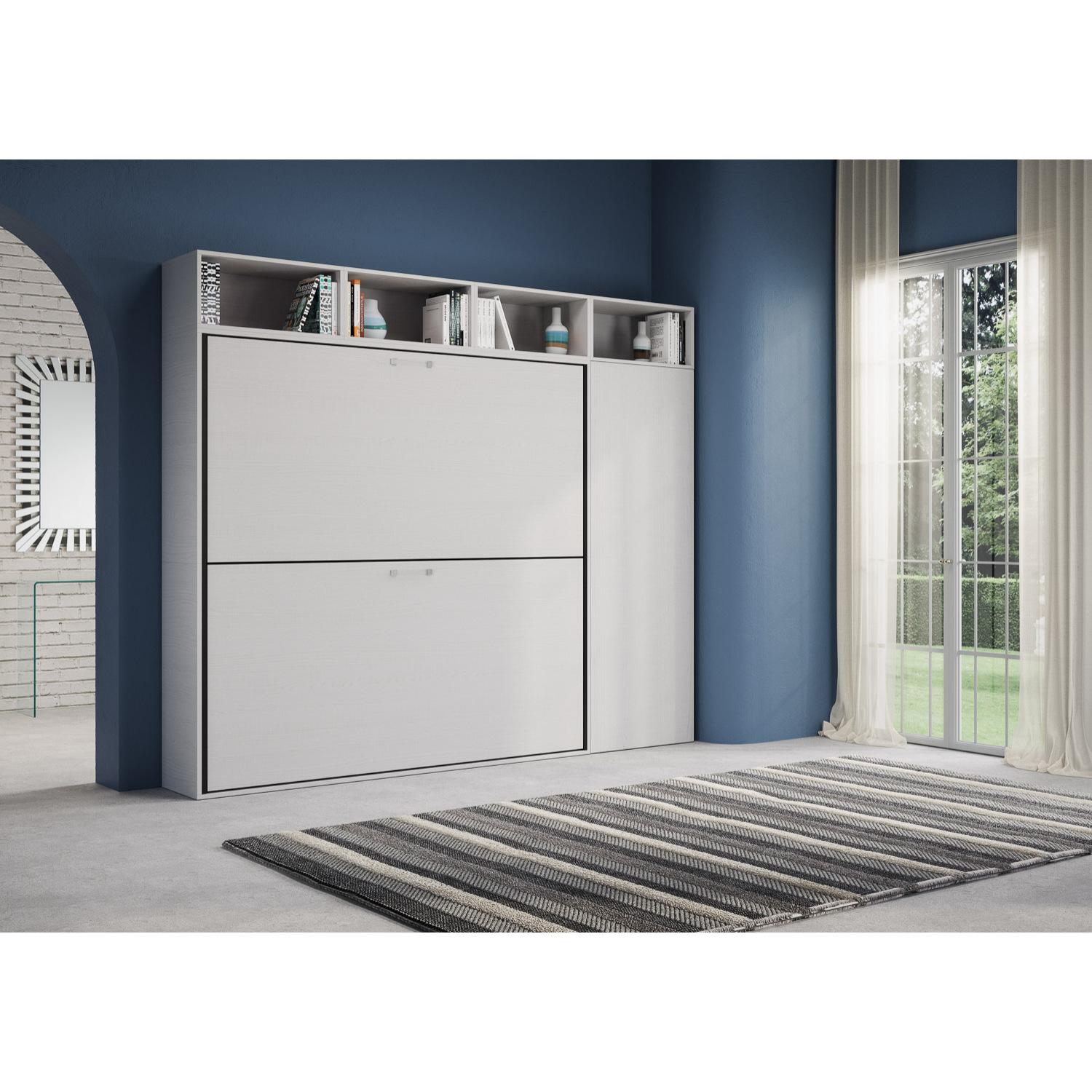 Armoire lit escamotable horizontal superposé 2 couchages 85 Kando composition I Frêne Blanc