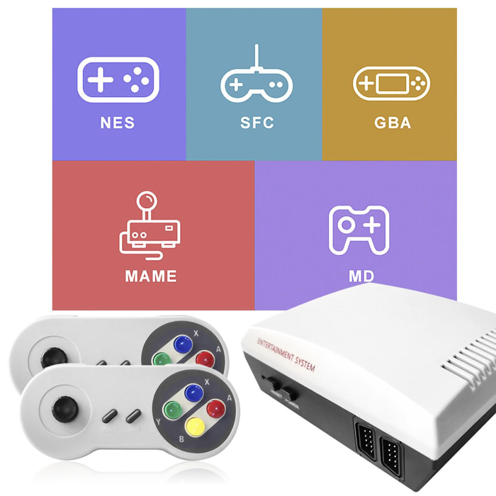 Consola retro de videojuegos con 2000 juegos incluidos. Incluye 2 mandos para jugar en la TV.