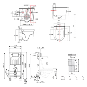 Pack WC Bâti-support Villeroy & Boch + WC sans bride SAT + Plaque blanche + Set d'isolation phonique