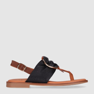 Sandalias de Piel - Negro - Tacón: 1 cm