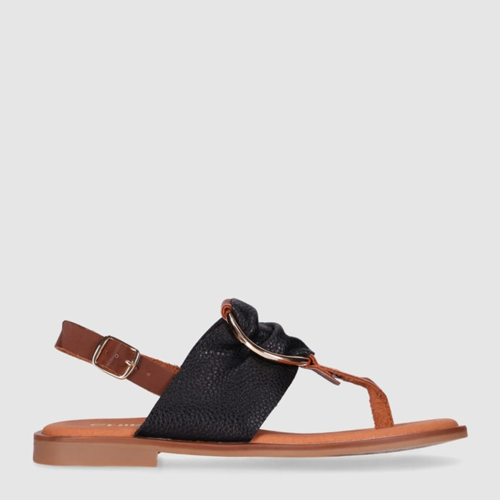 Sandalias de Piel - Negro - Tacón: 1 cm