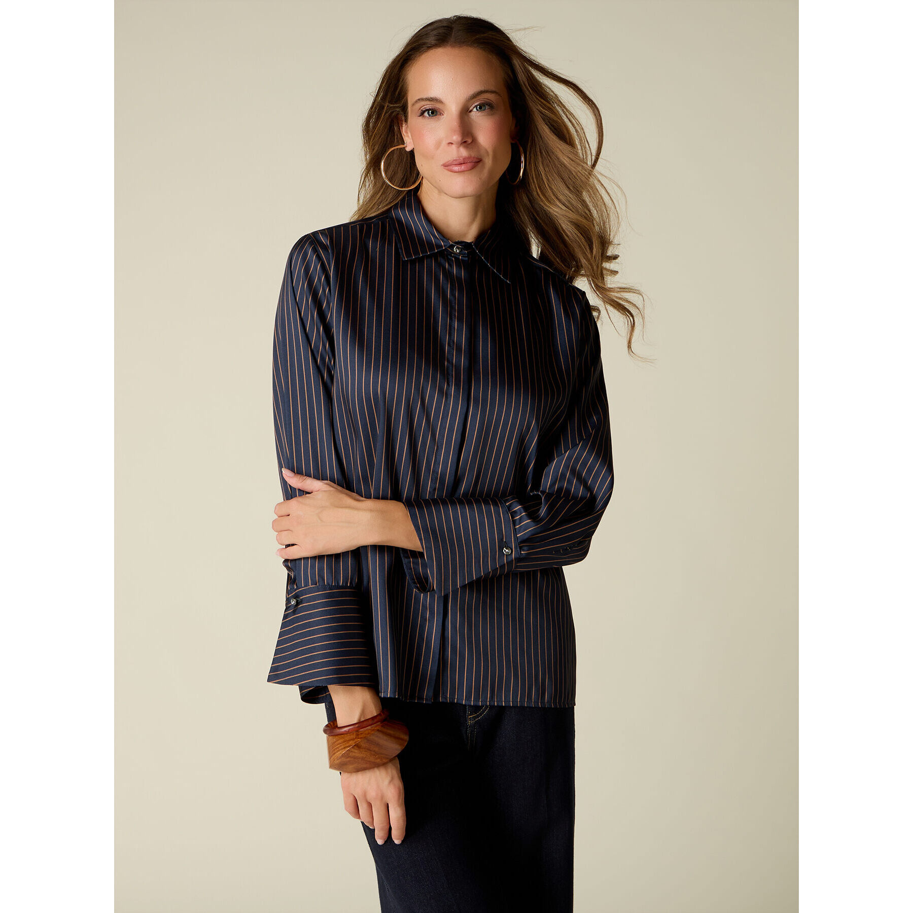 Oltre - Camicia in raso a righe - Blu