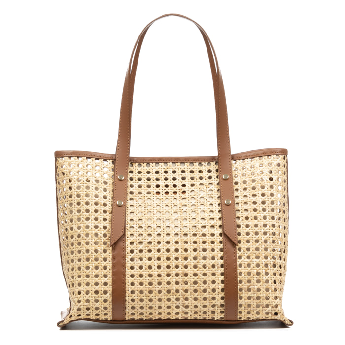 Apulia borsa tote donna. Pelle autentica combinata con canapa