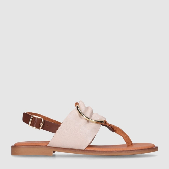 Sandalias de Serraje - Platino - Tacón: Bajo