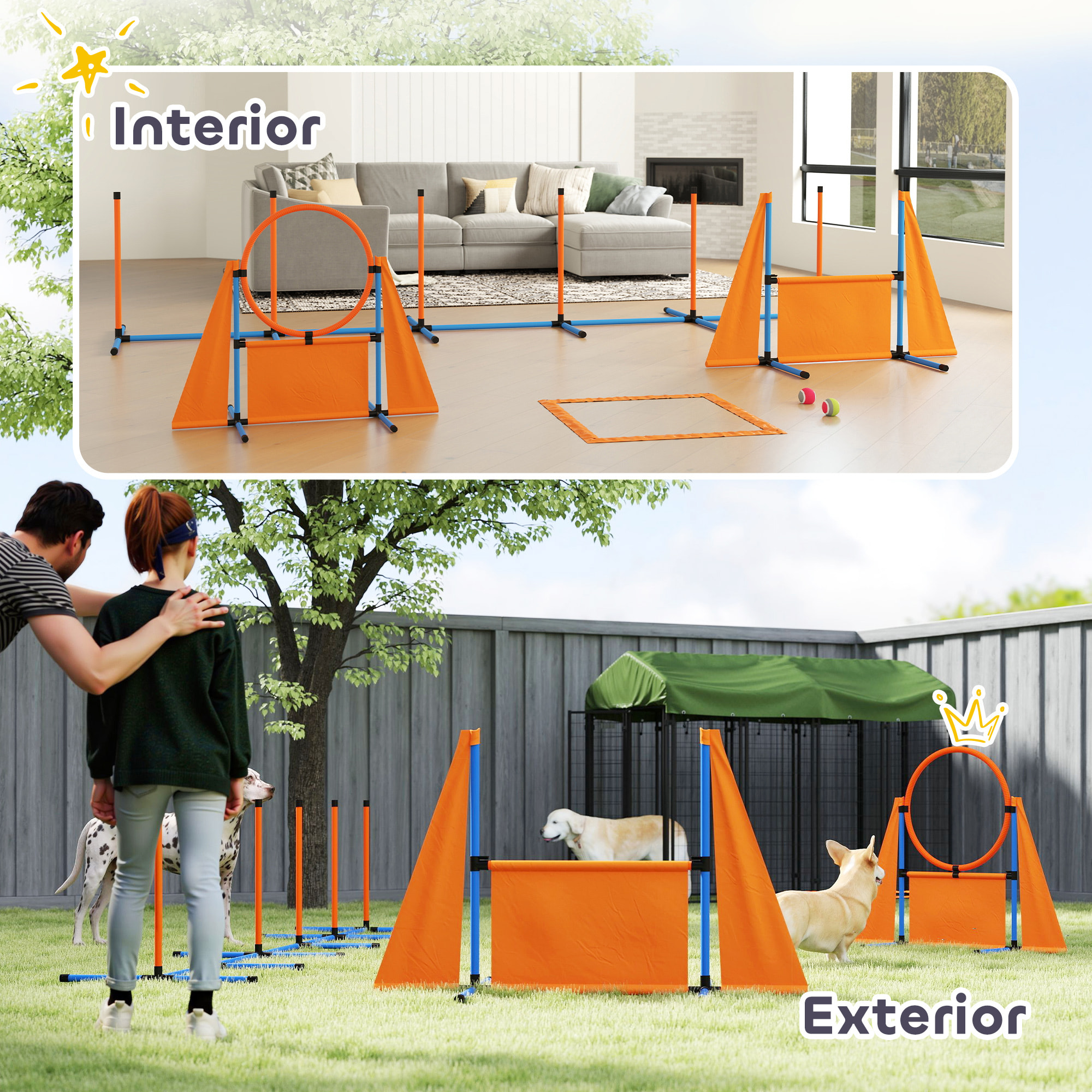 Set de Entrenamiento de Agilidad para Perros de 6 Piezas Juego de Agilidad para Perros con Piquetes para Slalom Zona de Reposo Valla Anillo de Salto y Pelotas Naranja