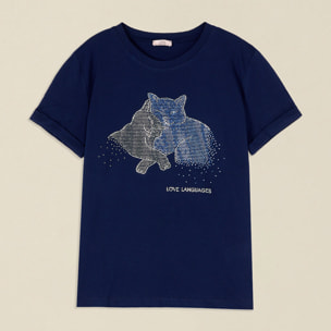 Oltre - T-shirt in cotone con applicazioni - Blu