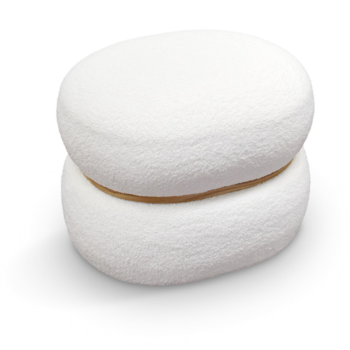 Pouf BOSTON ovale in tessuto effetto lana bianco e anello in legno