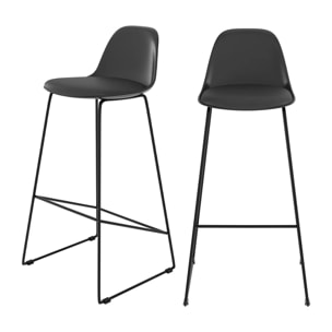 Lot de 2 chaises de bar noires 75 cm - Leni