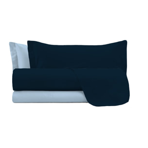 COMPLETO LETTO NATURAL COLOUR MADE IN ITALY COTONE-BLU SCURO/AZZURRO PIAZZA E MEZZA