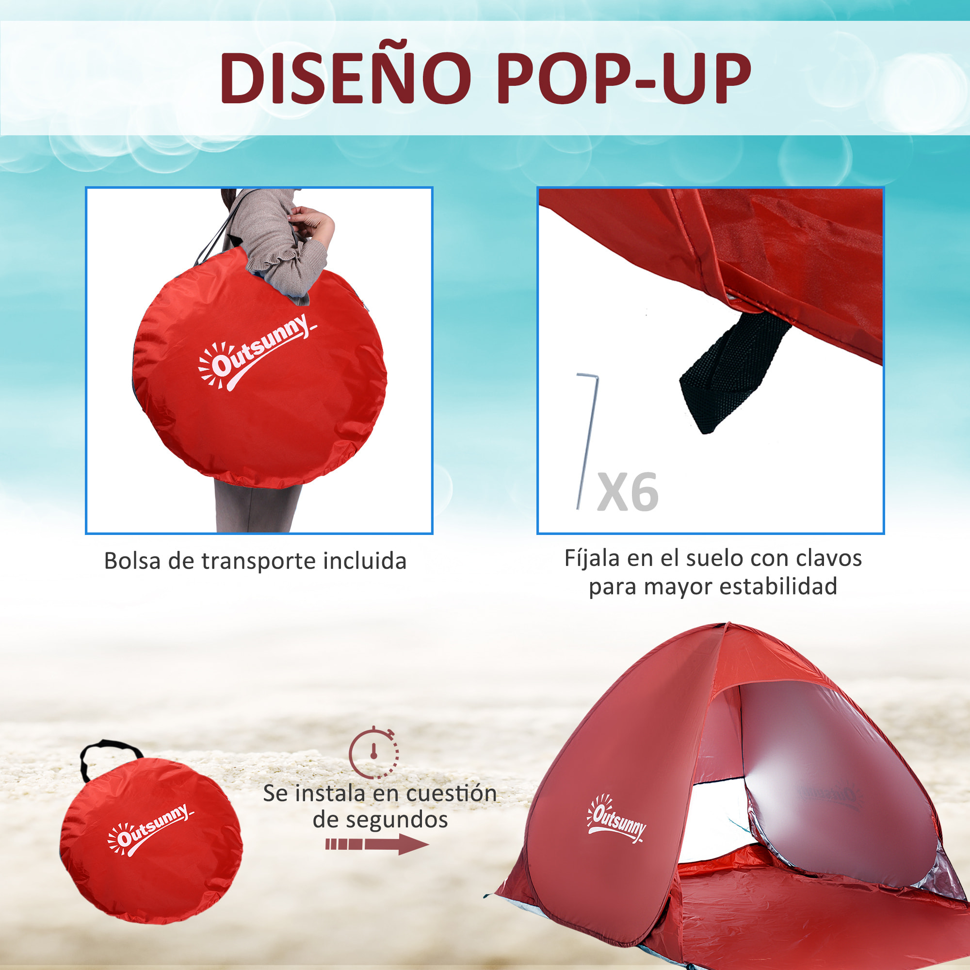 Tienda De CampaáÂ±a de Poliéster Acero 200x150x115cm Rojo