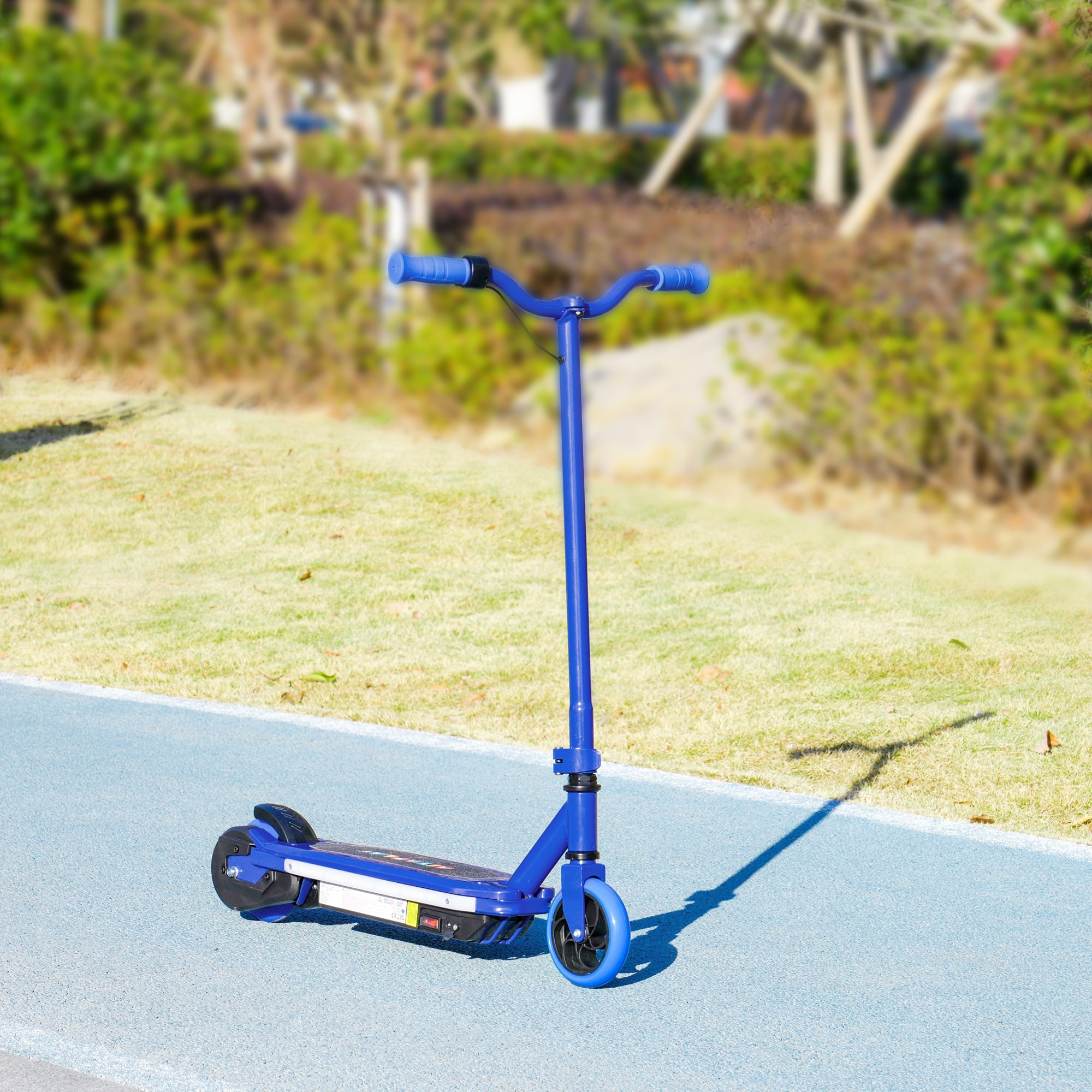 Trottinette électrique enfant LED multicolore max. 10Km/h autonomie 8Km béquille acier bleu
