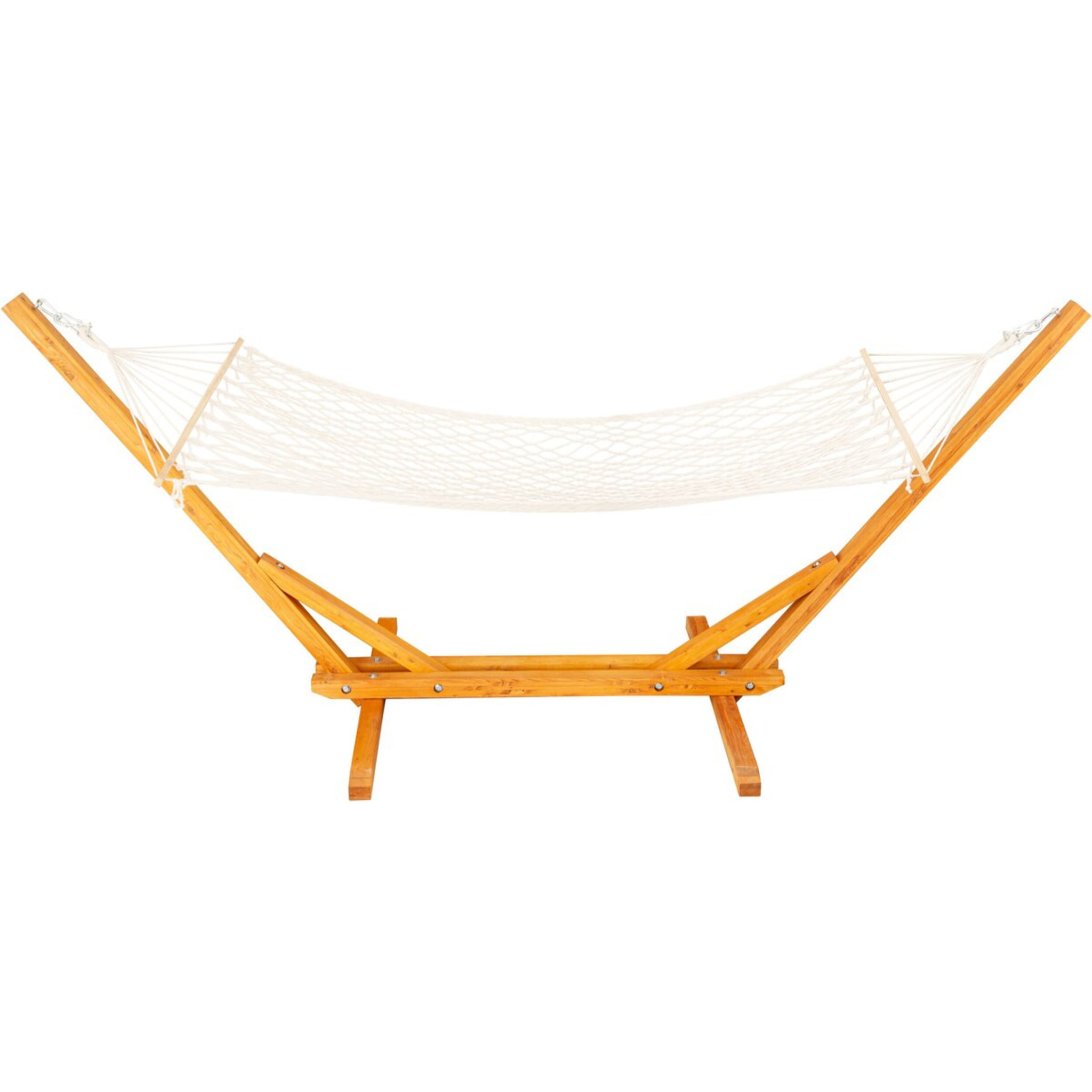 Hamac bois avec toile en macramé "Dallas" - 305 x 120 x 123 cm - Blanc