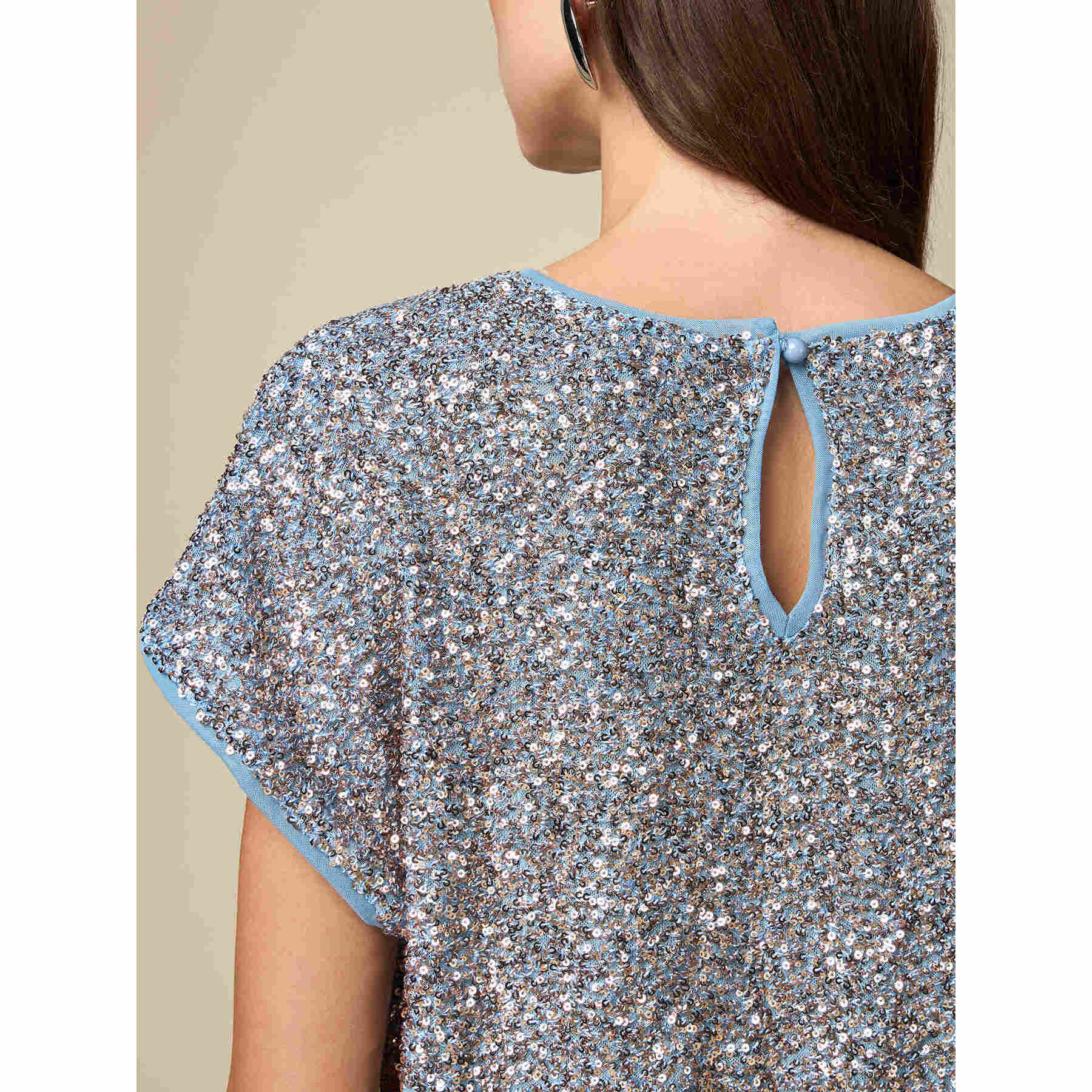 Oltre - Blusa full paillettes - Azzurro