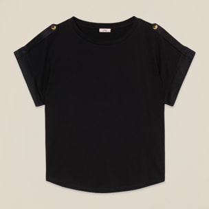 Oltre - T-shirt in jersey con profili in raso - Nero