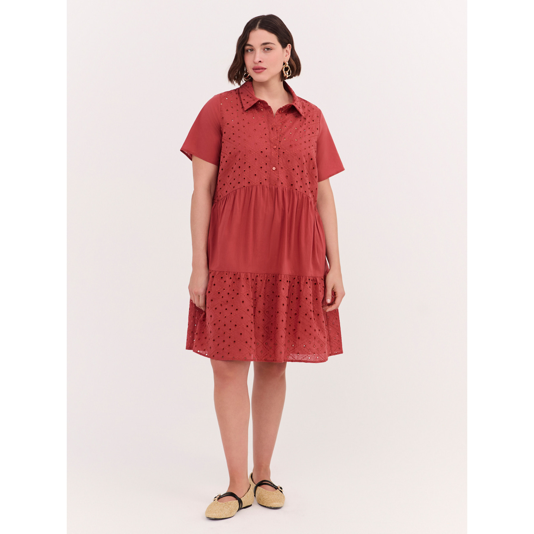 Fiorella Rubino - Vestido con volantes Smile en color sangallo - Naranja sol