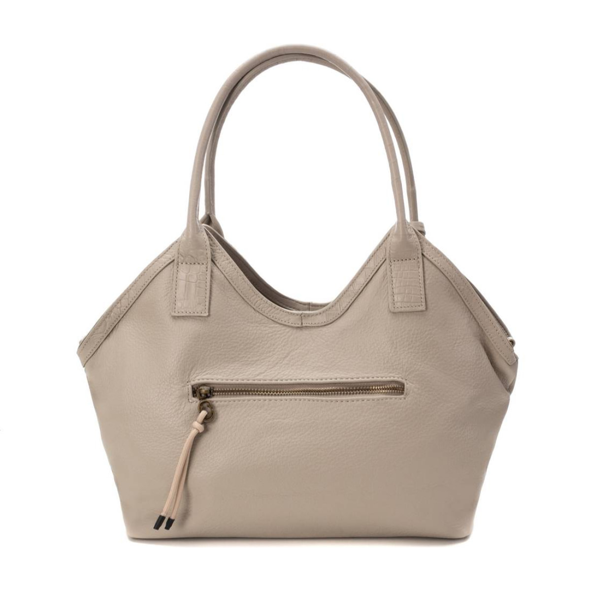 Bolso hombro de piel beige