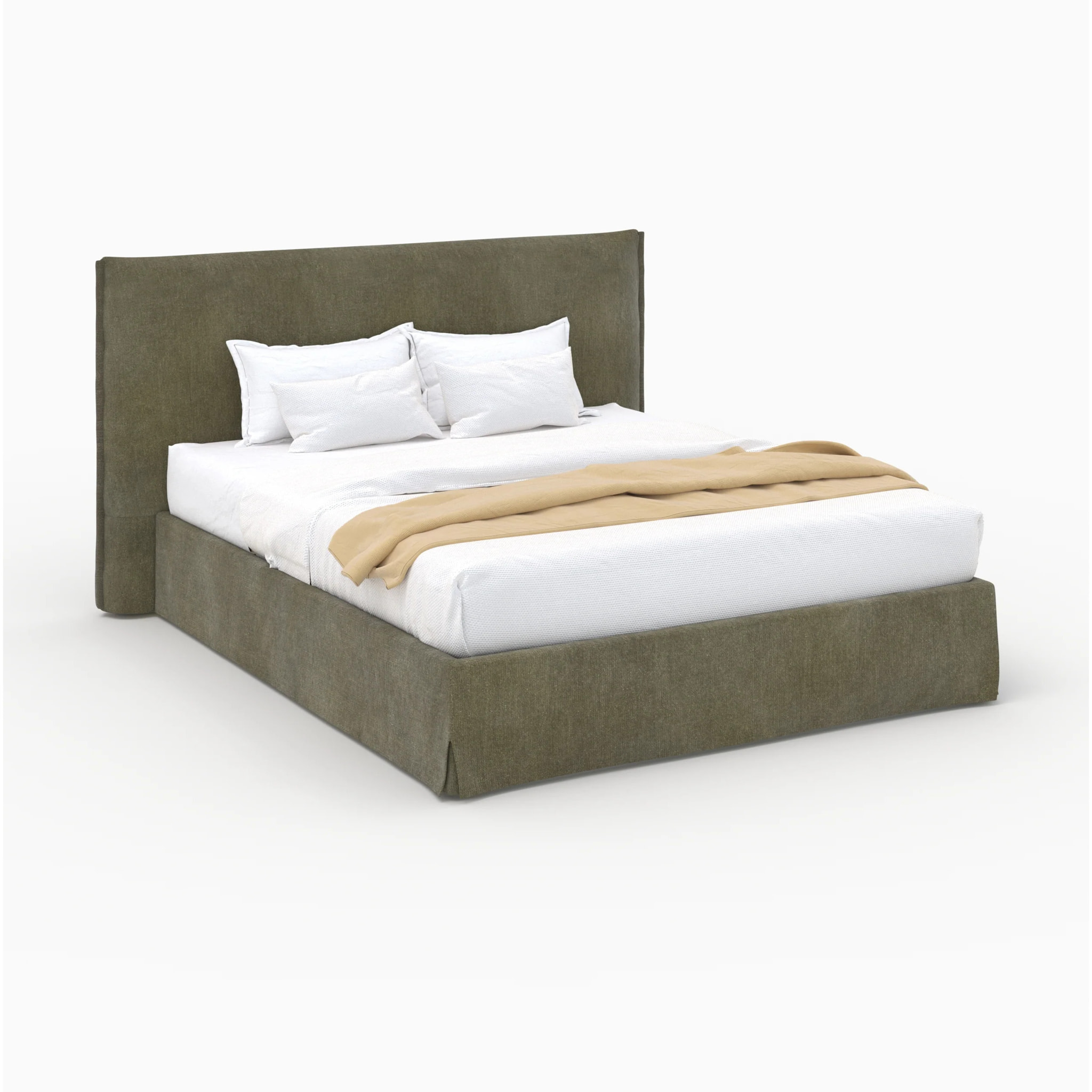 Lit coffre 160x200 cm en tissu vert olive déhoussable - Safia