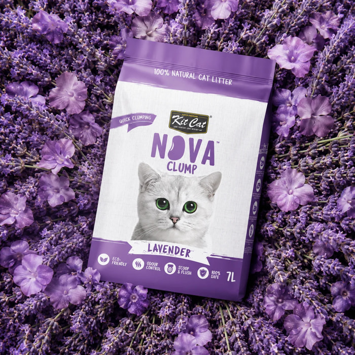 Pack 12 Kit Cat Arena Eco Nova Clump - Lavender 7 L Arena para gatos - Floral Suave y Relajante