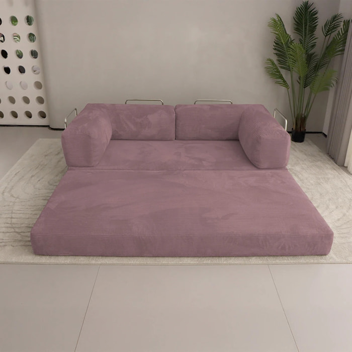 TRENDY - Canapé compressé 3 places modulable en velours côtelé rose