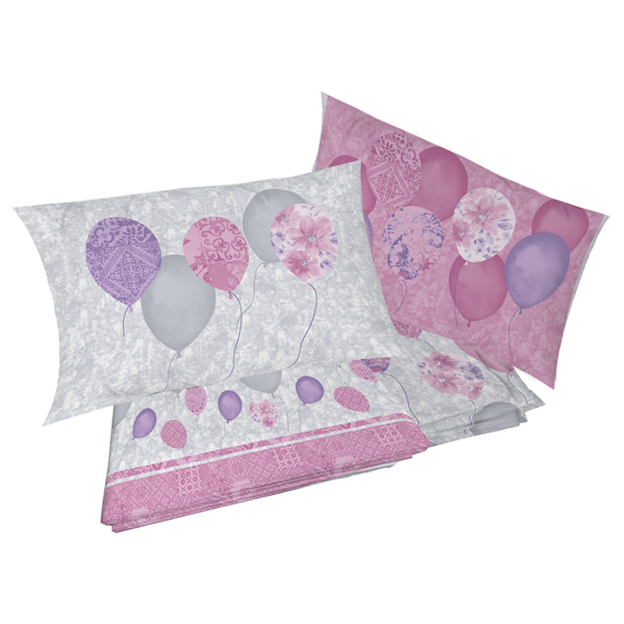 Completo letto palloncini rosa 100% cotone
