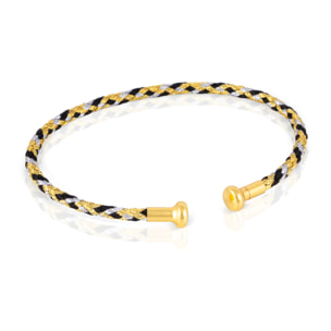 Pack de 6 pulseras rígidas trenzadas de hilo de poliéster relleno de hilo de acero negro, rojo y multicolor con cierre abierto de cobre dorado.