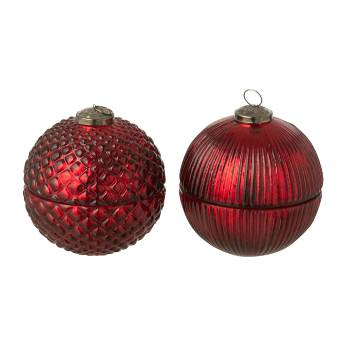 J-Line bougie parfumée Boule De Noël - verre - bordeaux - small - 2 pcs