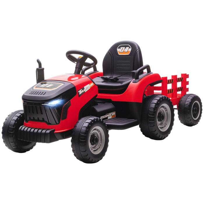 Tracteur électrique enfant avec remorque amovible et télécommande - effets sonores et lumineux - rouge