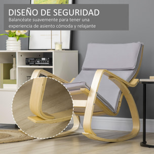 Silla Mecedora Tapizada en Tela Sillón Balancín Relax con Cojín Desenfundable Reposabrazos y Pies de Madera de Abedul para Salón Dormitorio 67x97x84 cm Gris