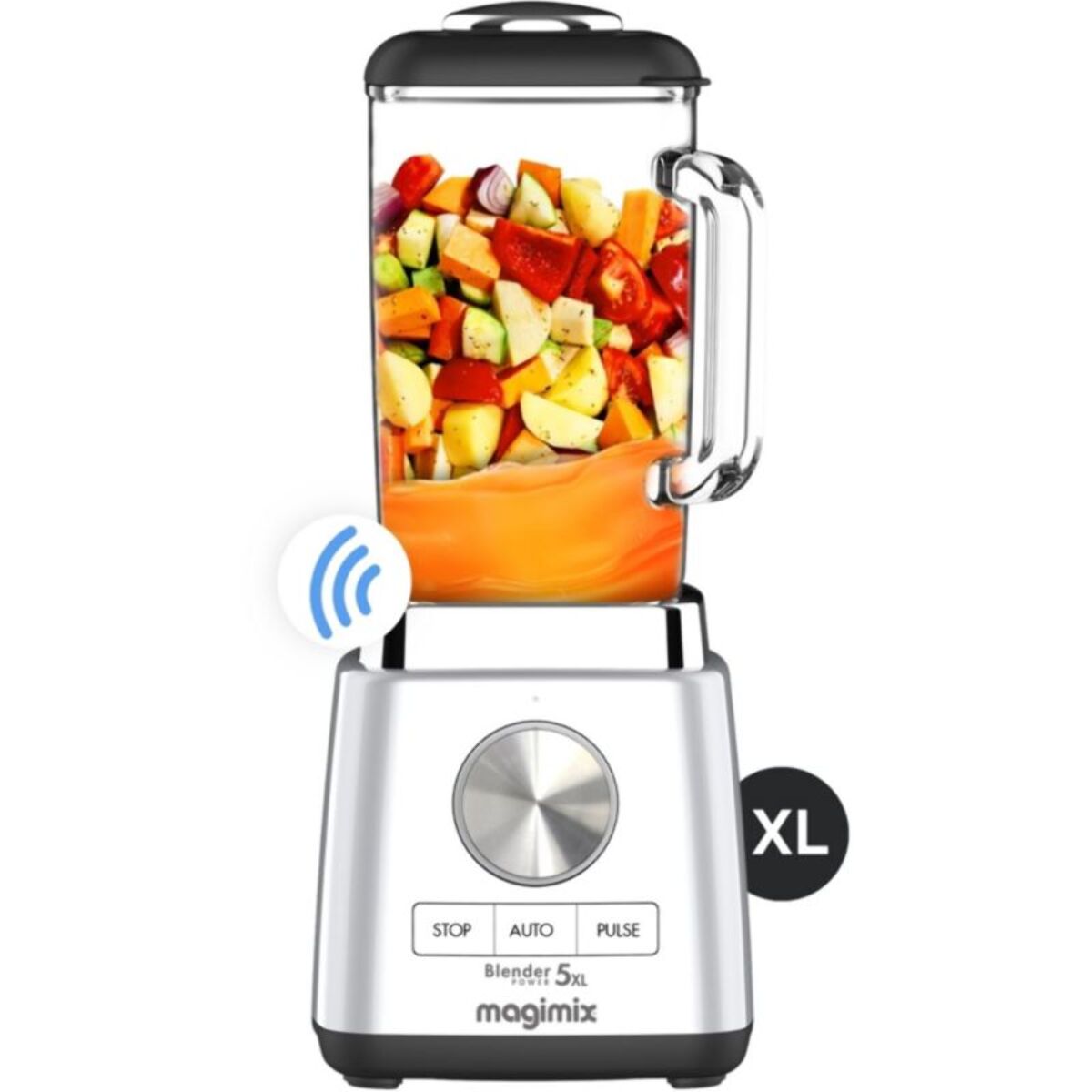 Blender MAGIMIX Power 5 XL Chrome Mat 11643 - Ultra Silencieux - Bol Verre 2L