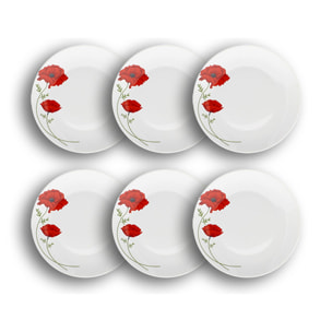 Lot de 6 assiettes plates porcelaine blanche avec dessin fleuri 27cm COQUELICOT