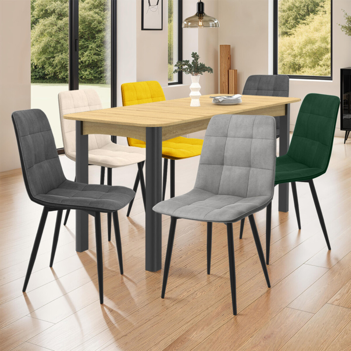 Chaises Linda - Mix color - Vert, gris clair, gris foncé, jaune