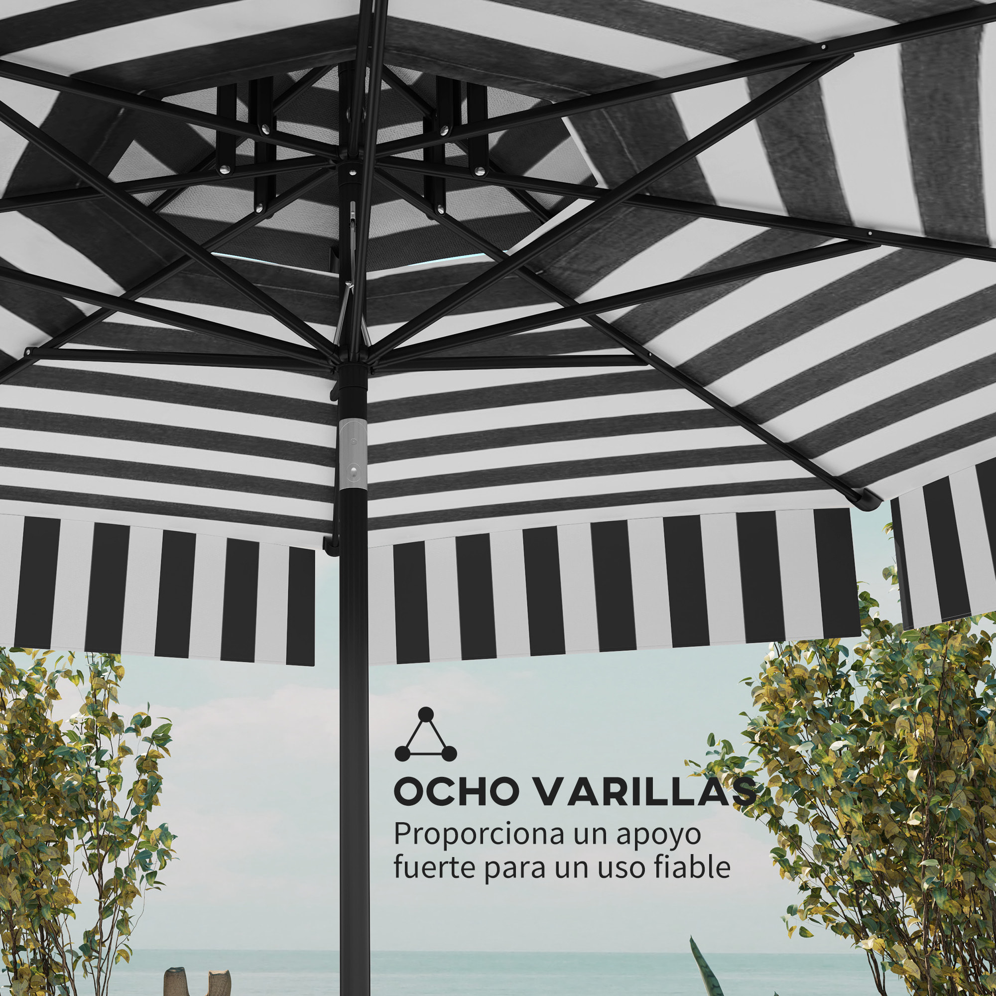 Sombrilla Terraza Exterior Ø263 cm Sombrilla de Jardín con Ángulo Ajustable y Manivela Protección UV30+ Parasol para Patio Terraza Negro y Blanco