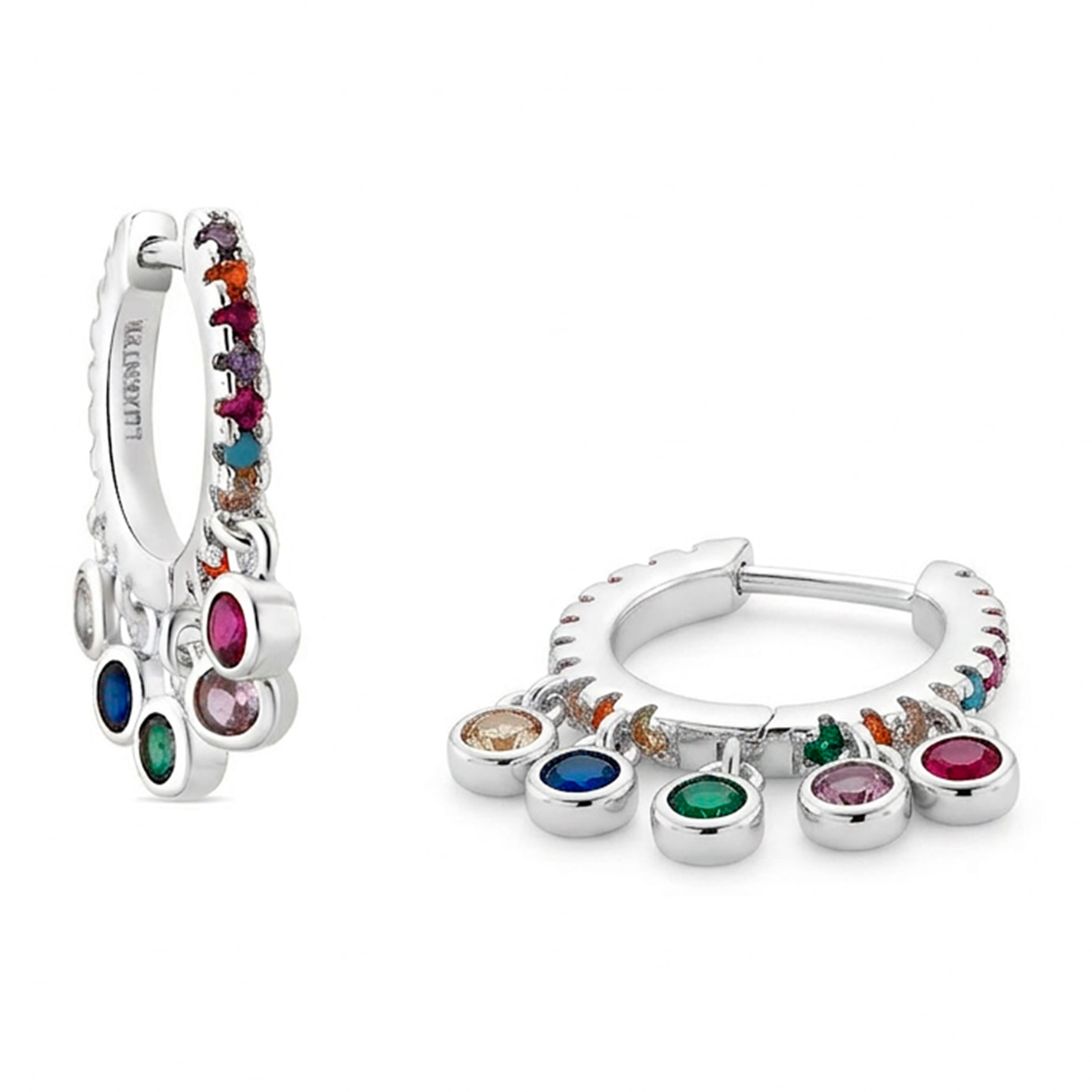 Pendientes acabado plata y Circonita Multicolor