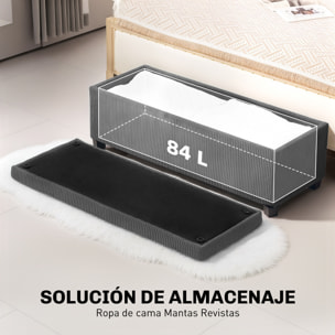 Puff Almacenaje, Banco Almacenaje Plegable, Capacidad de 84 L, 112x42x40 cm, Tapizado en Pana, Pie de Cama, para Sala de Estar, Dormitorio, Entrada, Gris