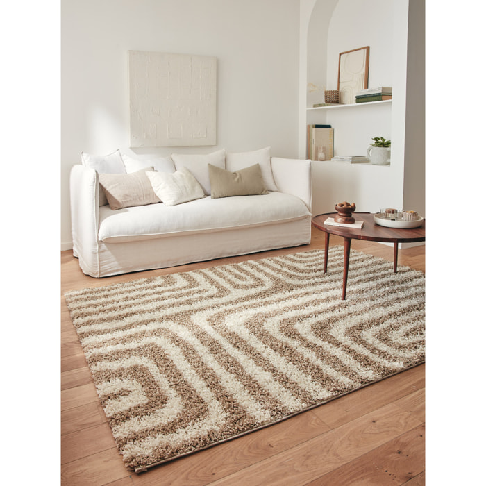 OLYMPE - Tapis shagy à poils long à motif géométrique - Beige