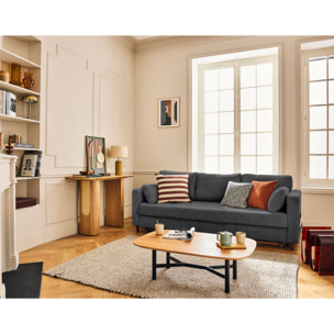 Anna - canapé droit 3 places convertible avec poche en velours texturé - Gris Anthracite