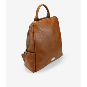 Mochila cuero con cremallera y bolsillos laterales