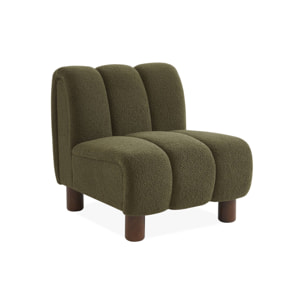 Fauteuil relax pieds arrondis en bois et tissu bouclette kaki foncé