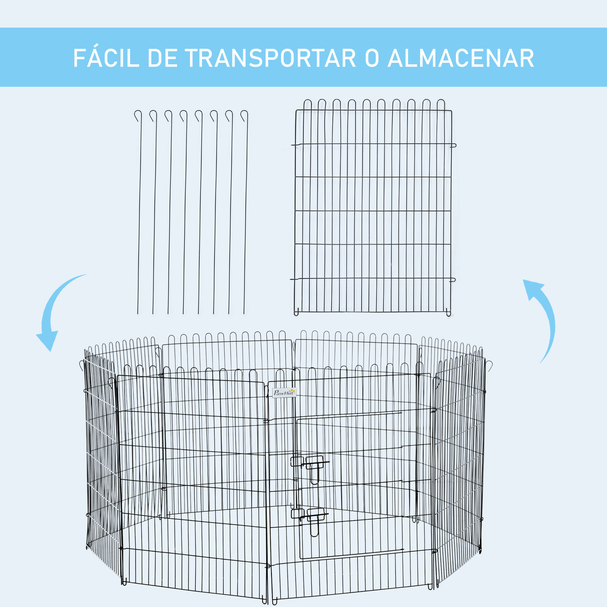 Jaula Plegable Mascotas 8 Vallas de Metal 71x91.5cm Negro