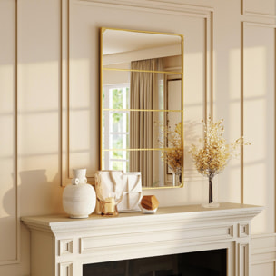 Miroir mural verrière rectangulaire style industriel - horizontal ou vertical - 4 crochets - métal doré