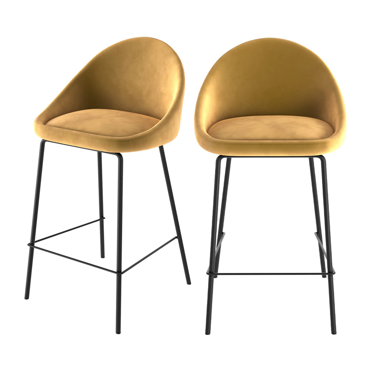 Lot de 2 chaises pour îlot central 65 cm en velours jaune - Misty