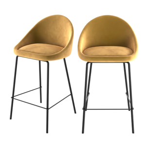 Lot de 2 chaises pour îlot central 65 cm en velours jaune - Misty