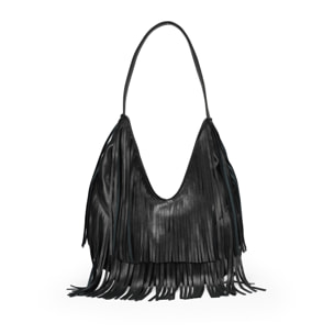 Bolso de hombro negro con flecos