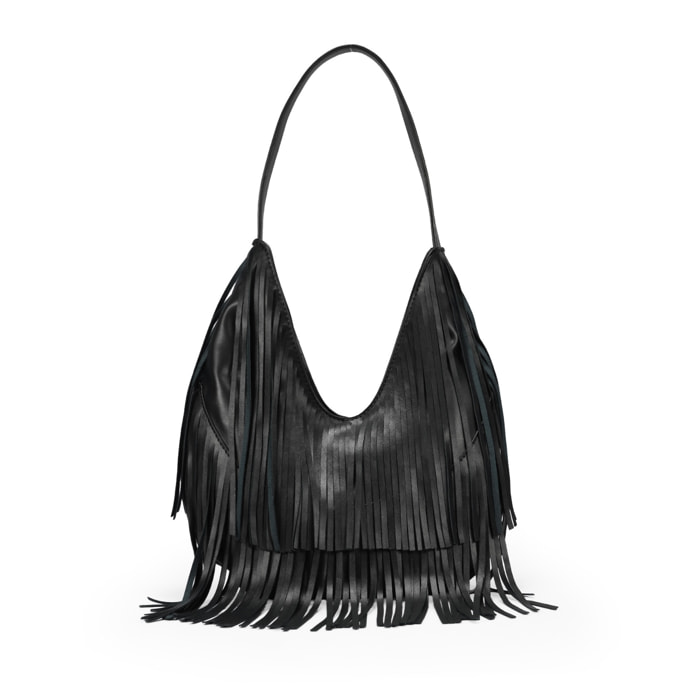 Bolso de hombro negro con flecos