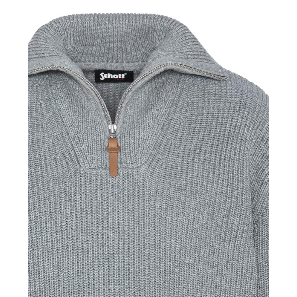 PLTOMMY1 1/2 ZIPPED COTTON SWEATER WITH SCHOTT BADGE 100% COTTON Grigio