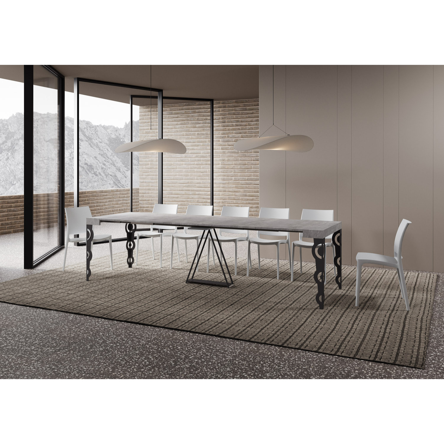 Consola extensible 90x40/300cm Aceres cemento estructura antracita
