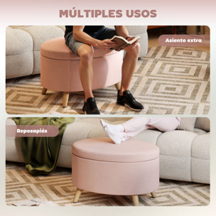 Puff Almacenaje Ovalado, Banco Almacenaje, 71x51,5x42 cm, Tapizado en Terciopelo, con Patas de Madera Maciza, Carga 120 kg, para Sala de Estar, Dormitorio, Entrada, Rosa Claro