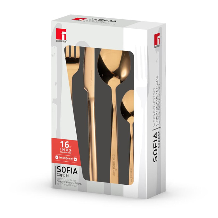 Cubertería de 16 piezas SOFIA en acero inoxidable Bergner