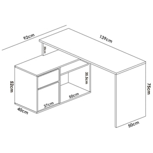 Scrivania Gardena, Scrittoio multiposizione da ufficio o cameretta, Tavolo da studio angolare multiuso, 139x92h75 cm, Rovere e Antracite