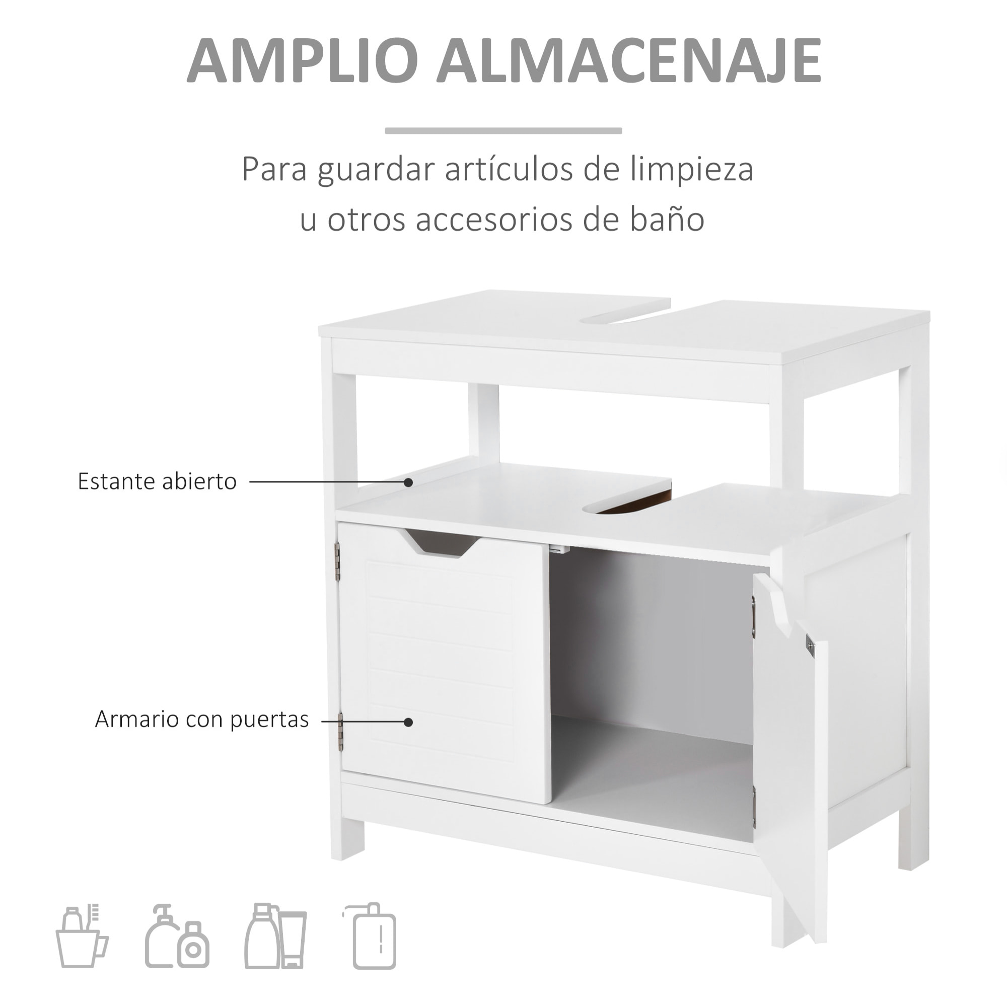 Conjunto de Baño Juego de Armario de Baño con Cajón 3 Estantes y Mueble para Debajo del Lavabo con 2 Puertas Antivuelco 60x33x122,5 cm 60x30x60 cm Blanco